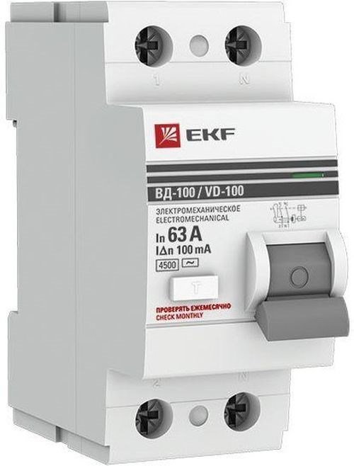 Выключатель дифференциального тока (ВДТ, УЗО)  EKF elcb-2-63-100-em-pro 150476