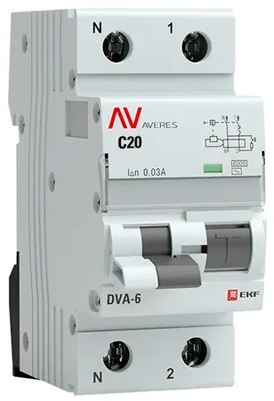 Автомат дифференциальный EKF rcbo6-1pn-20C-30-ac-av 150681