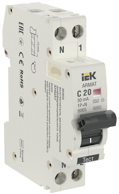 Автоматический выключатель дифф. тока (АВДТ)  IEK AR-B06S-1N-C20C030 150707