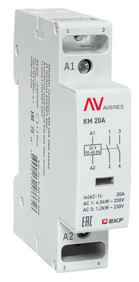 Контактор модульный EKF km-av-1-20-20-24V 151926