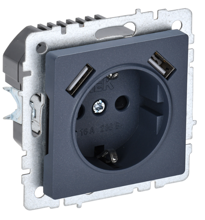 Розетка с заземлением  IEK BR-R14-16-U21-D21-K35 157070