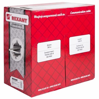 Кабель витая пара F/UTP 5e кат. 4 пары Rexant FTP 4PR 24AWG CAT5e 305м STRANDED 132223