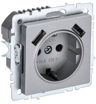Розетка с заземлением  IEK BR-R14-16-U21-D21-K47 157062