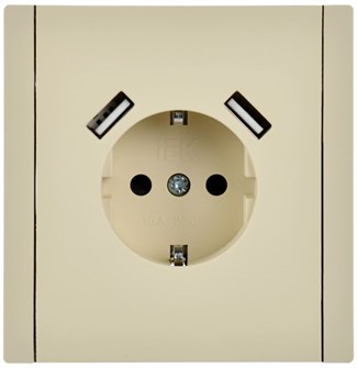 Розетка с заземлением с 2 USB  IEK FP-R14-16-U21-D31-K10 157177